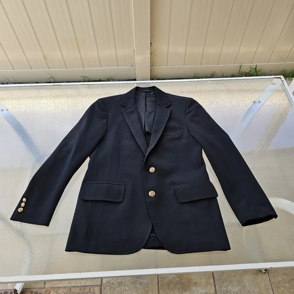 Men's Black Blazer-Gold Military Buttums-Classic Fit